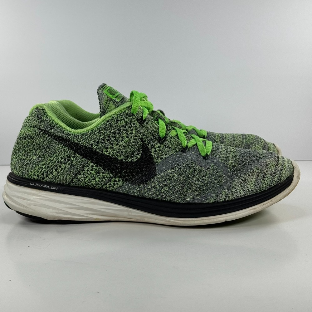 Nike Flyknit Lunar 3โ Running Shoes Green Black White 698181-013 Men's Size 10.5